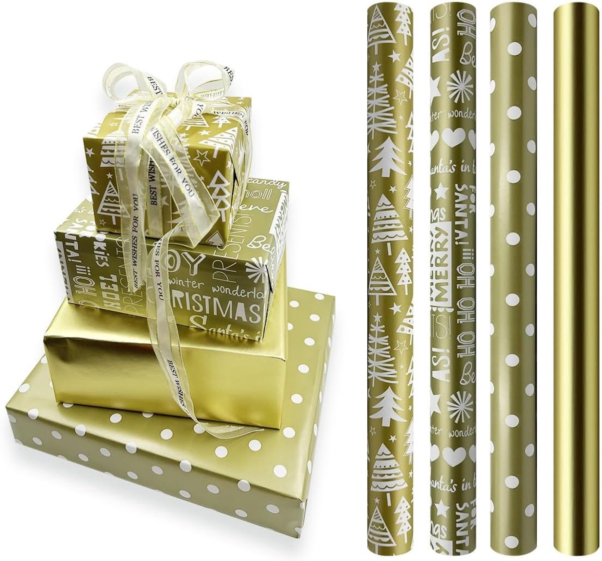 Cadeaupapier, 43 cm x 3 meter kerstinpakpapier, rol geschikt voor Kerstmis, verjaardag, feest, bruiloft, babyshower, festivalgeschenkdecoraties
