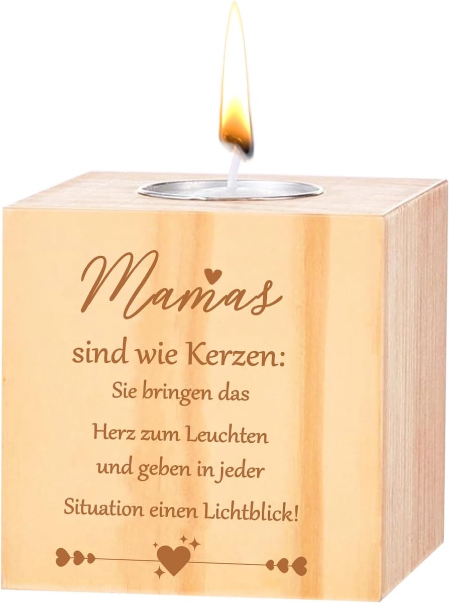 Cadeaus voor moeder - vierkante houten kandelaar, kandelaar voor Moederdag, houten kaarsenhouder mama cadeau, gepersonaliseerd mama