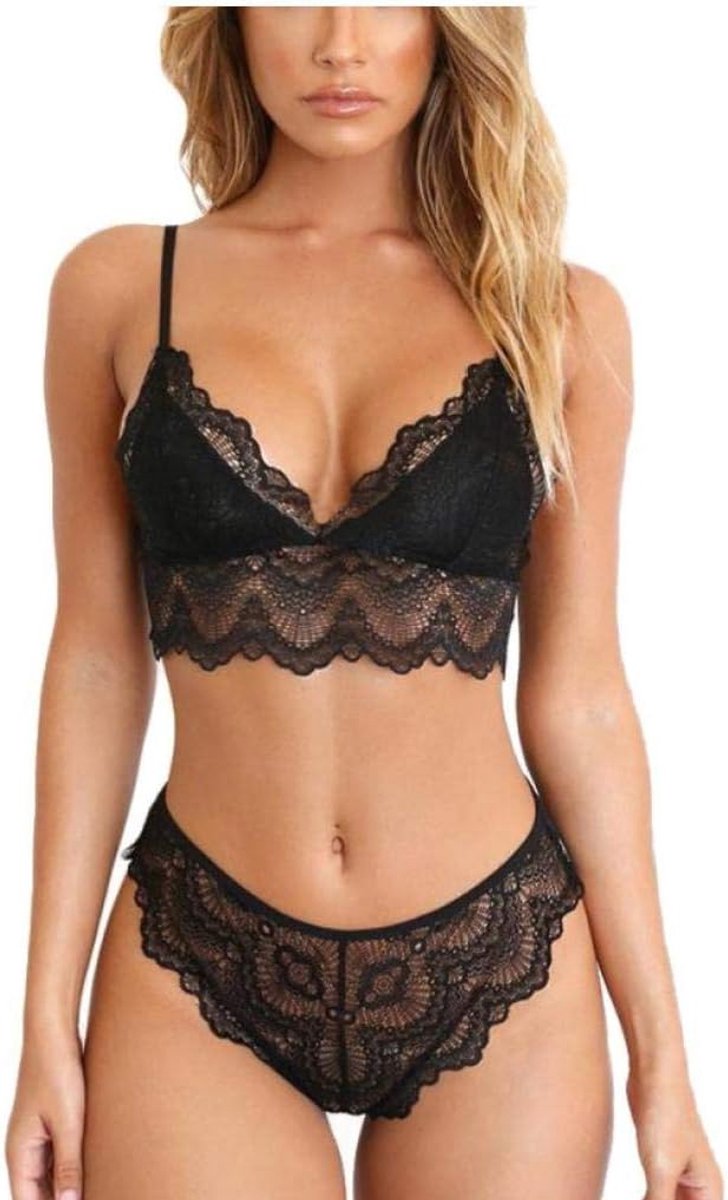 Dames Kostuums Lingerie Porno Transparant Ondergoed Kanten Beha Verleiding Nachtkleding Sexy Porno Set-Black_3XL