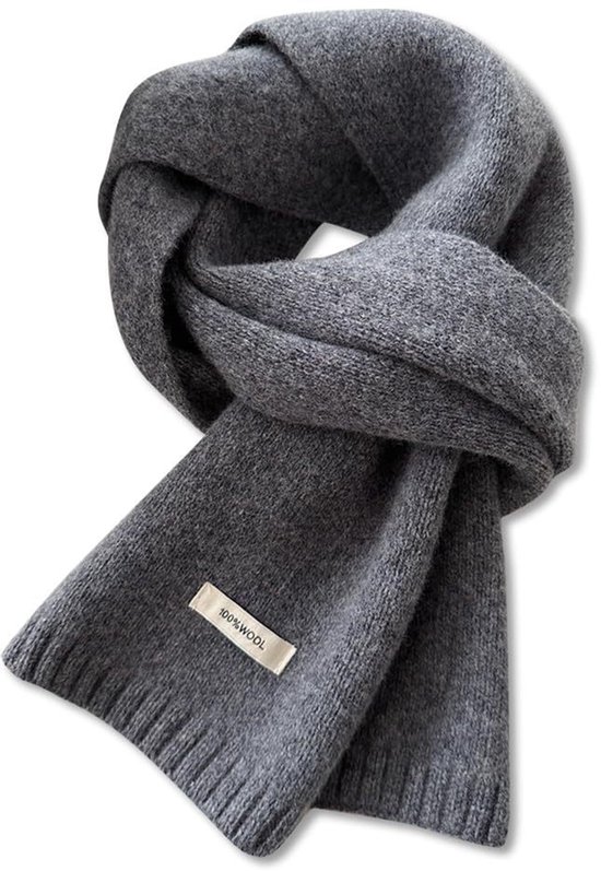 Wollen sjaal – Effen unisex wintersjaal (Australische wol) – 152x20 cm – Donkergrijs – Zachte, warme en ademende sjaal – Perfect cadeau voor hem & haar