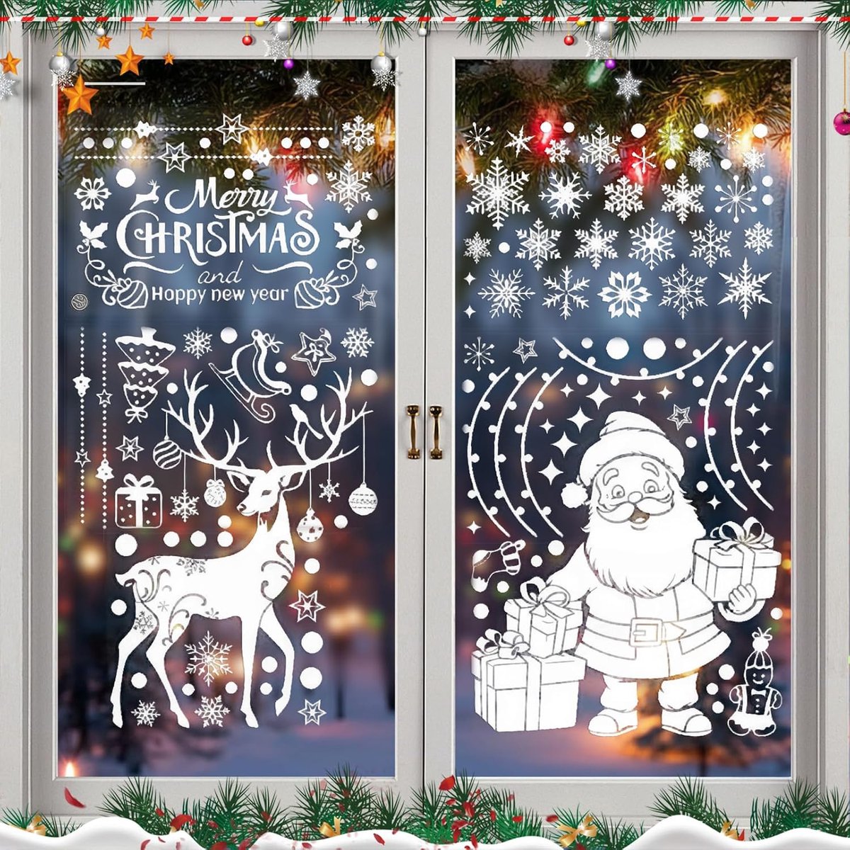 Raamfoto's Kerstmis zelfklevende raamdecoratie sneeuwvlokken 202 stuks herbruikbare statische kerstraamfoto's, winter raamstickers sneeuwvlokken raamstickers decoratie