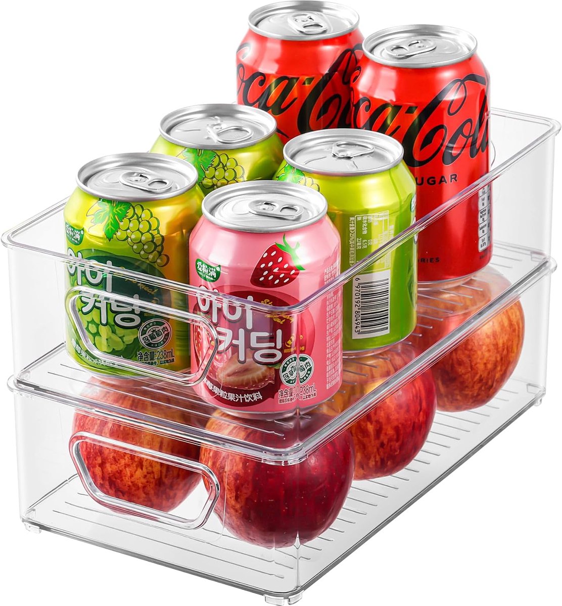 Set van 2 koelkastorganizers, opbergdozen, koelkastorganizer, lade opbergsysteem, stapelbare blikjesbox, koelkastbox, opbergdoos, keuken, pantry, opslagcontainers (medium)