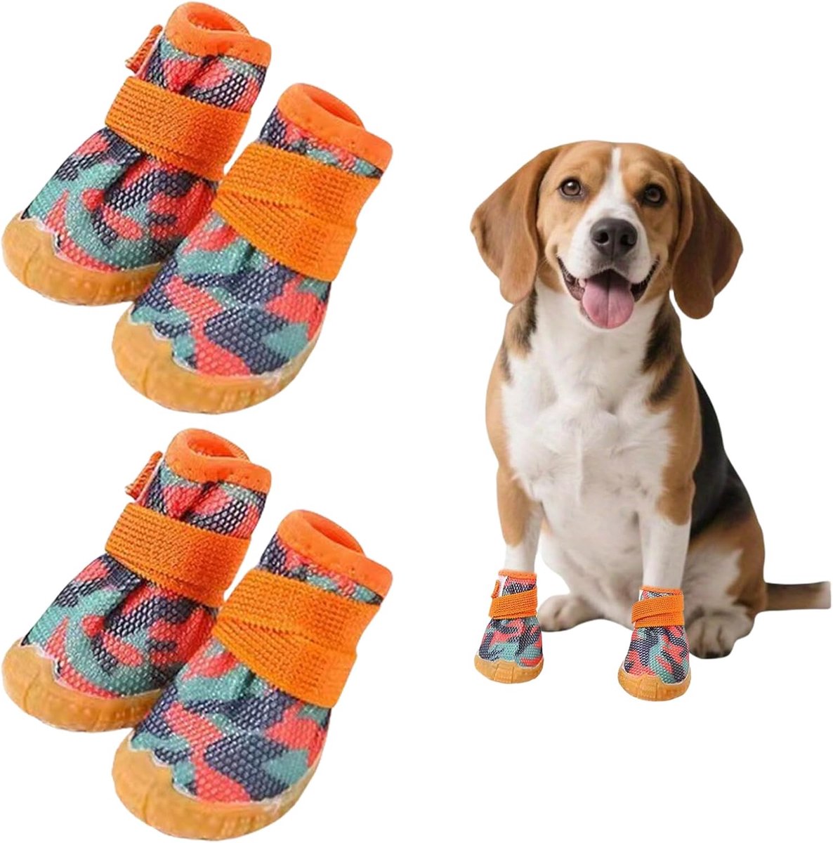Schoenen, pootbescherming voor kleine honden, zomer, ademende hondenlaarzen met antislip rubberen zool, hondenschoenen, pootbescherming voor warme straten, wandelen, outdoor, oranje, S