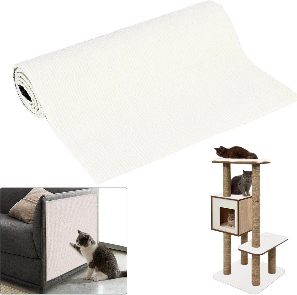 Zelfklevende krabmat voor katten, 30 x 100 cm, doe-het-zelf krabplank, krabkussen, krasbestendige krabmat, krabmat