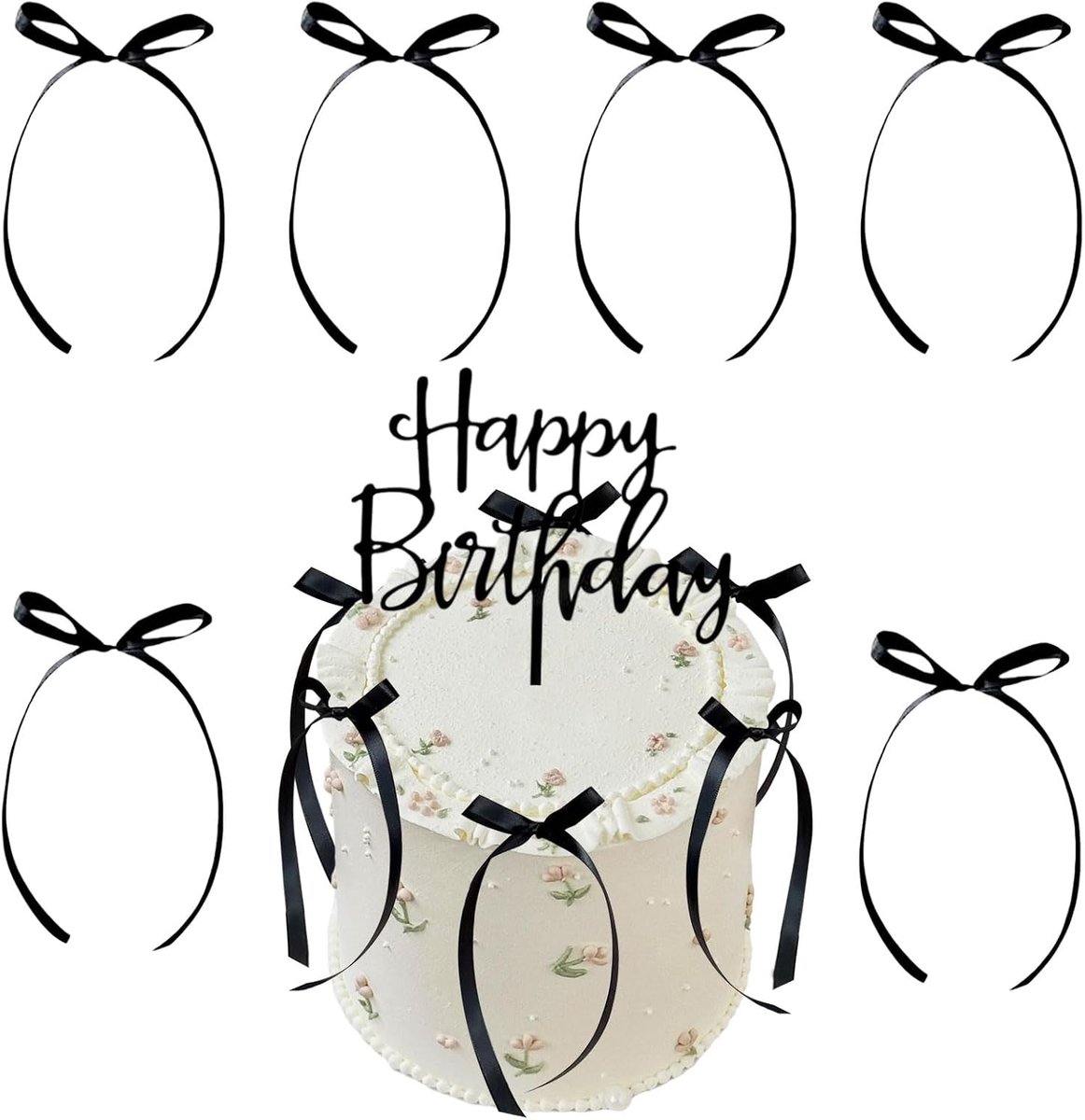 Strik, 7 stuks, decoratie, verjaardag, zwarte strikken, decoratie, taart, Happy Birthday, taartdecoratie, taarttopper, bruiloft, verjaardagsfeest, voor dochters, moeders, echtgenotes