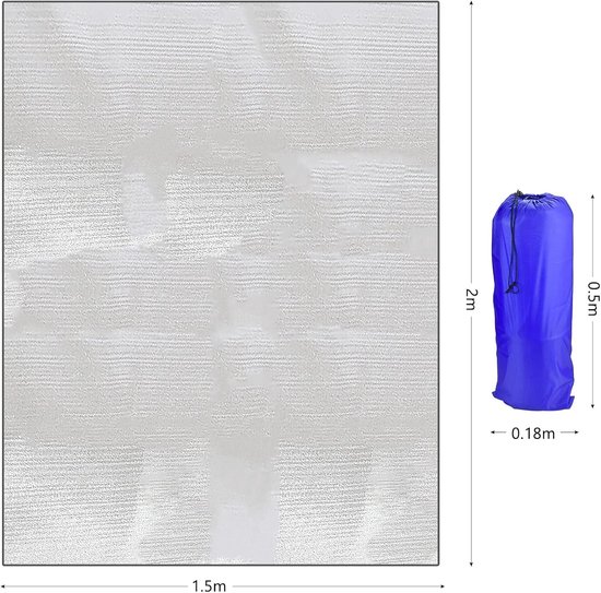 Isolatiemat van aluminiumfolie, 200 x 150 cm, schuimmat, vloermat, slaapmat, tentmat, thermomat, warmte-isolerend, opvouwbaar, compact, licht, voor camping, yoga, sport — afbeelding 3