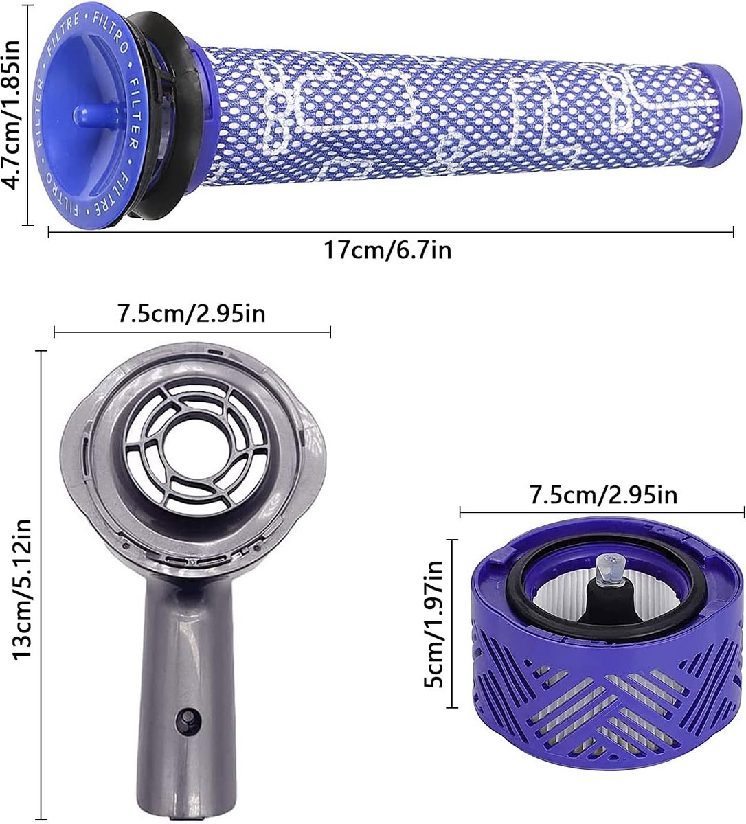 Achterklep en Filterset, Accessoires voor Stofzuiger, met 1 HEPA Namotorfilter & 1 Voorfilter Vervangende Filterset, Accessoires voor Dyson V6 DC58 DC59 DC63 DC74 (3)