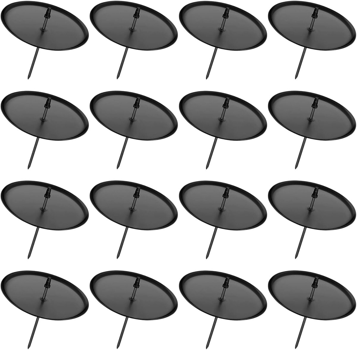 Kaarsenhouderset: 16 stuks 6 cm metalen adventskaarthouders, kaarsensteker voor Kerstmis, advent kaarsenbord met doorn, voor doe-het-zelf krans, advent, kersttafel, decoratie, zwart