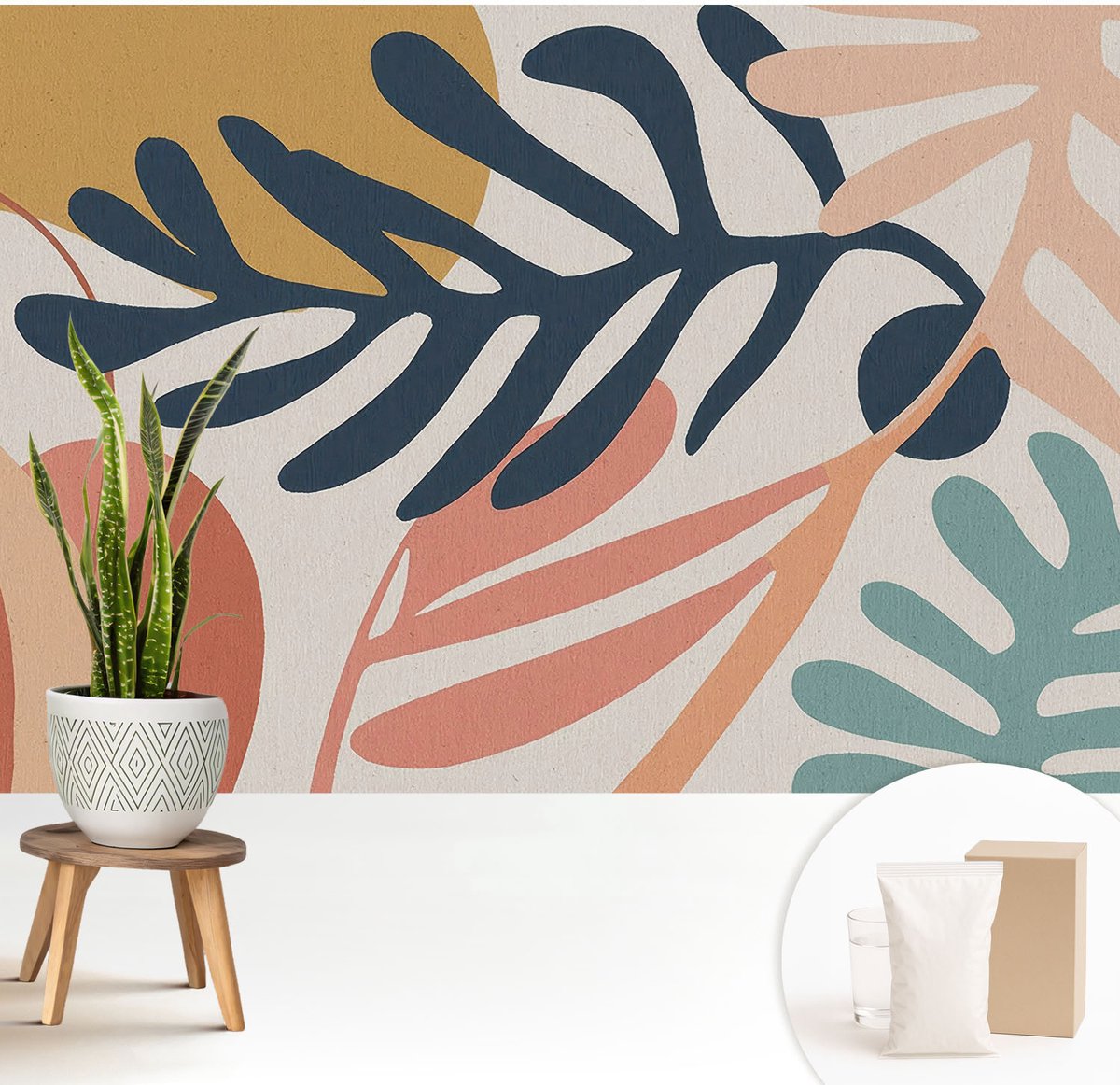 Wallfluent Fotobehang - Marine Vliesbehang - 208x146 cm - Bladpatronen Fotobehang Vlies - Woonkamer behang Deel - Muurschildering - Woonkamer behang