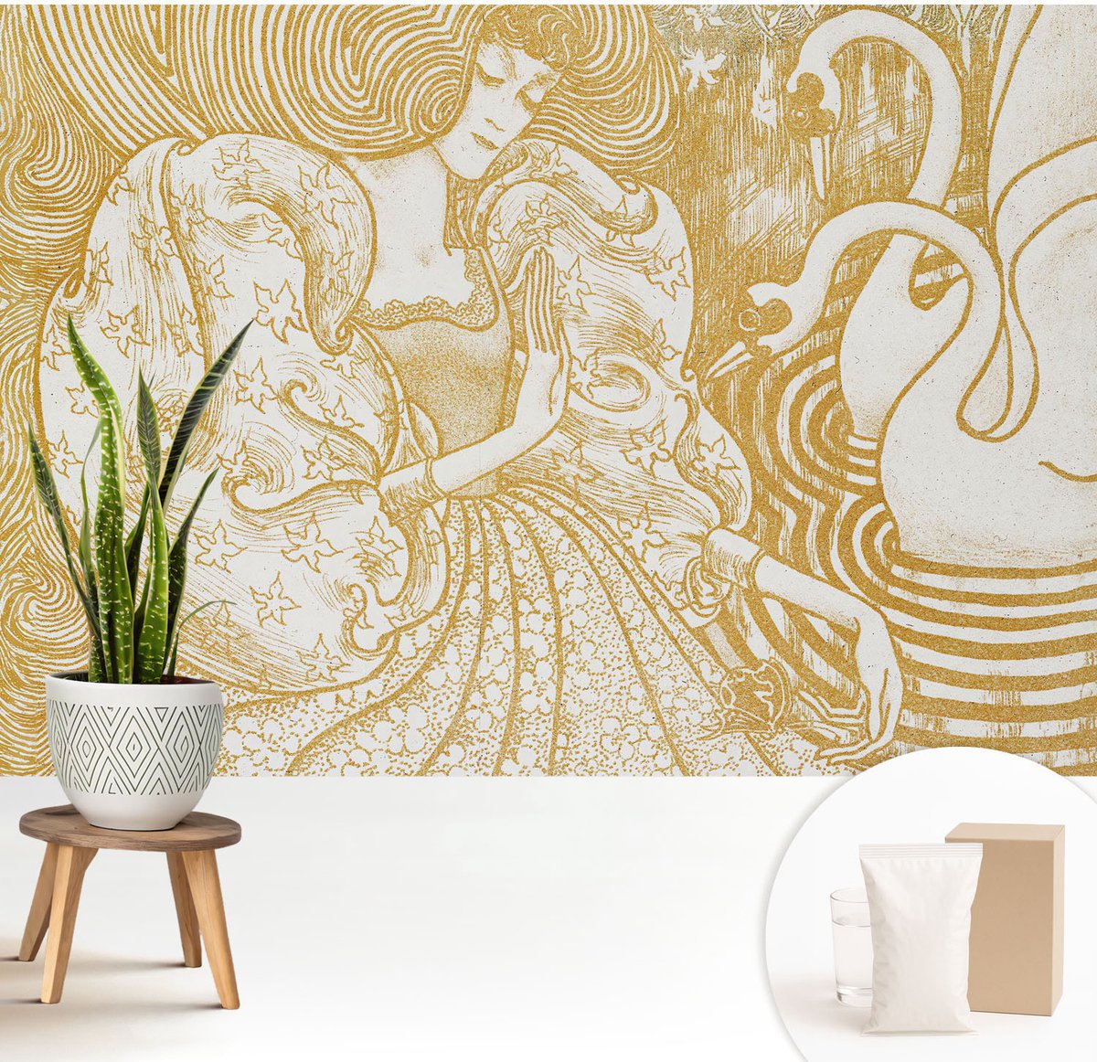Wallfluent Fotobehang - Wit Vliesbehang - 208x146 cm - Vrouwelijke Elegantie Fotobehang Vlies - Hal behang Deel - Muurschildering - Hal behang