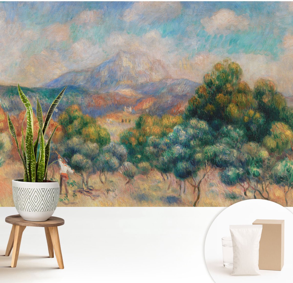 Wallfluent Fotobehang - Blauw Vliesbehang - 208x146 cm - Berglandschap Muurschildering - Gang behang Landschappen - Fotobehang Vlies - Slaapkamer behang