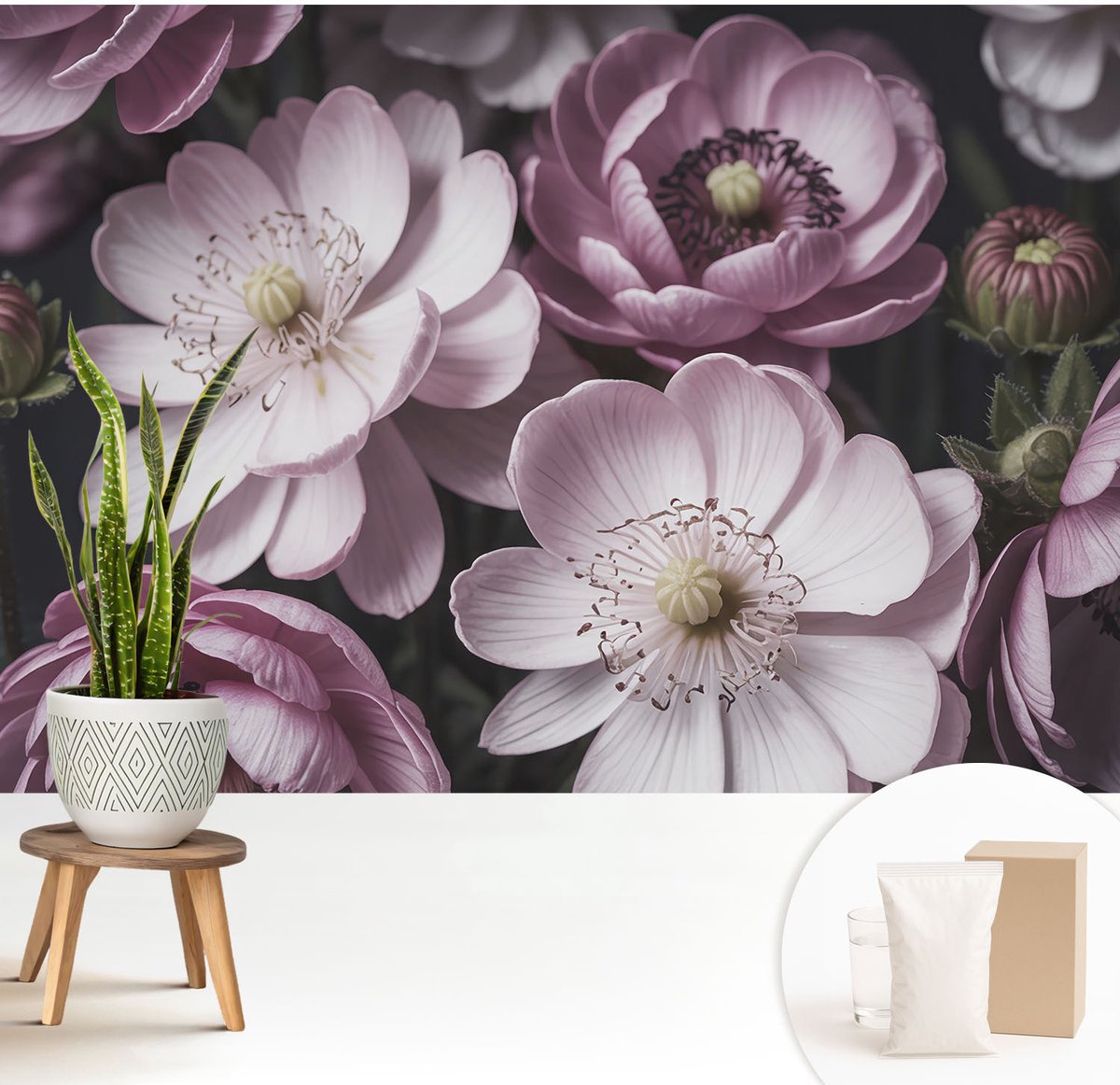 Wallfluent Fotobehang - Roze Vliesbehang - 208x146 cm - Bloemige Elegantie Fotobehang Vlies - Hal behang Bloemen En Planten - Muurschildering - Woonkamer behang