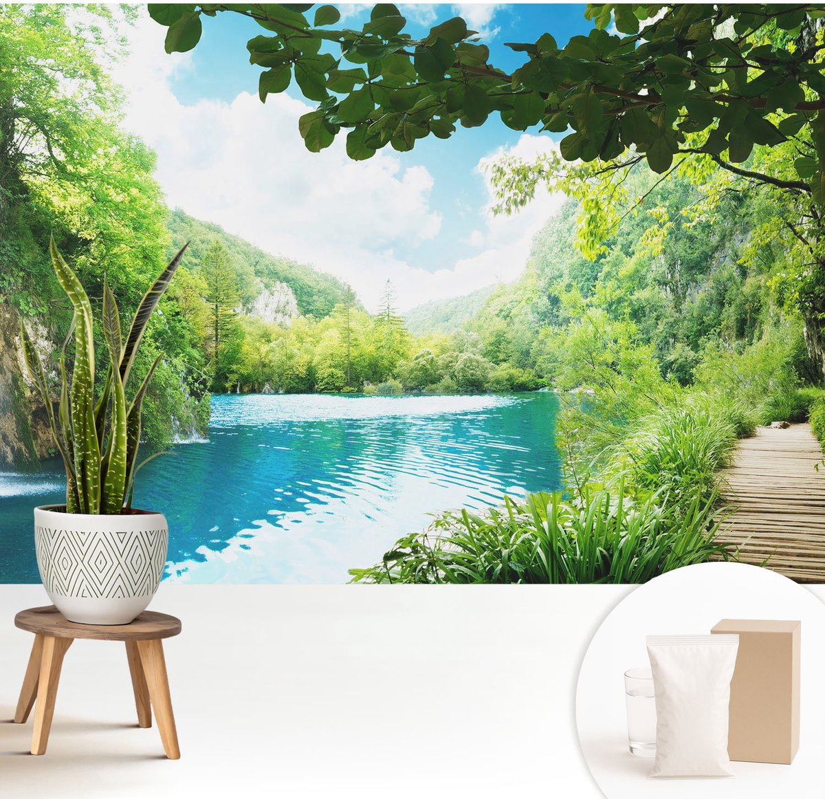 Wallfluent Fotobehang - Groente Vliesbehang - 208x146 cm - Natuurlijke Oase Fotobehang Vlies - Hal behang Landschappen - Muurschildering - Hal behang