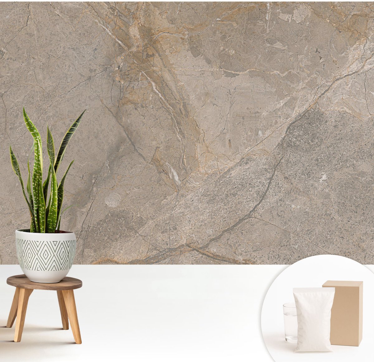 Wallfluent Fotobehang - Grijs Vliesbehang - 208x146 cm - Natuurlijke Elegantie Muurschildering - Gang behang Texturen - Fotobehang Vlies - Slaapkamer behang