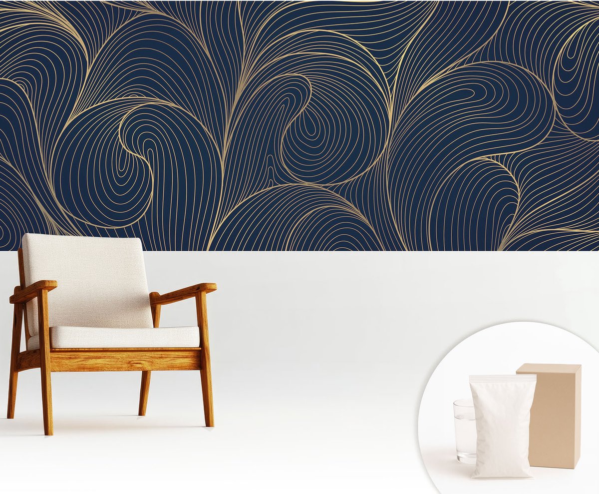 Wallfluent Fotobehang - Marine Vliesbehang - 250x104 cm - Golvend Motief Muurschildering - Slaapkamer behang Abstractie - Fotobehang Vlies - Gang behang