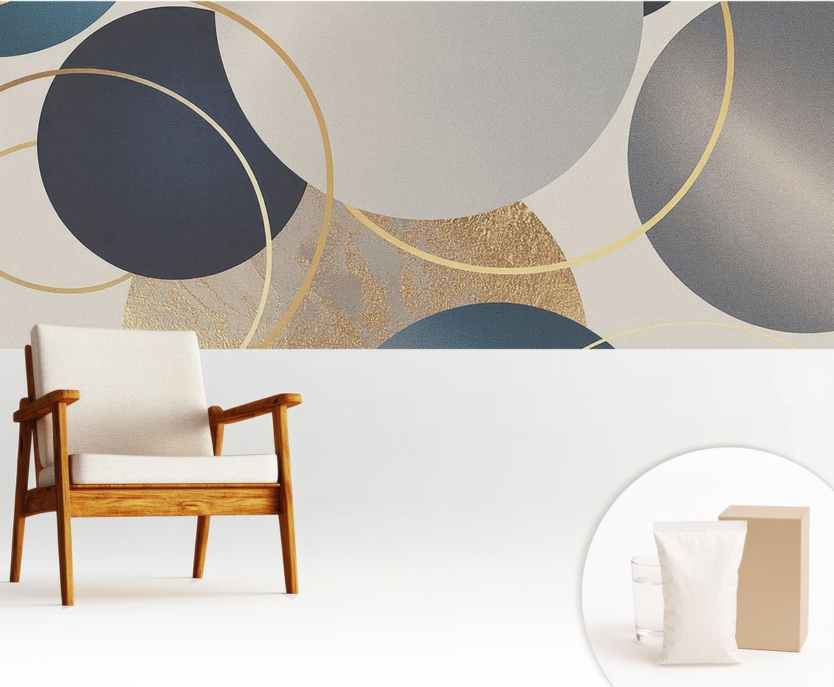 Wallfluent Fotobehang - Grijs Vliesbehang - 250x104 cm - Creatieve Kringen Fotobehang Vlies - Woonkamer behang Abstractie - Muurschildering - Woonkamer behang