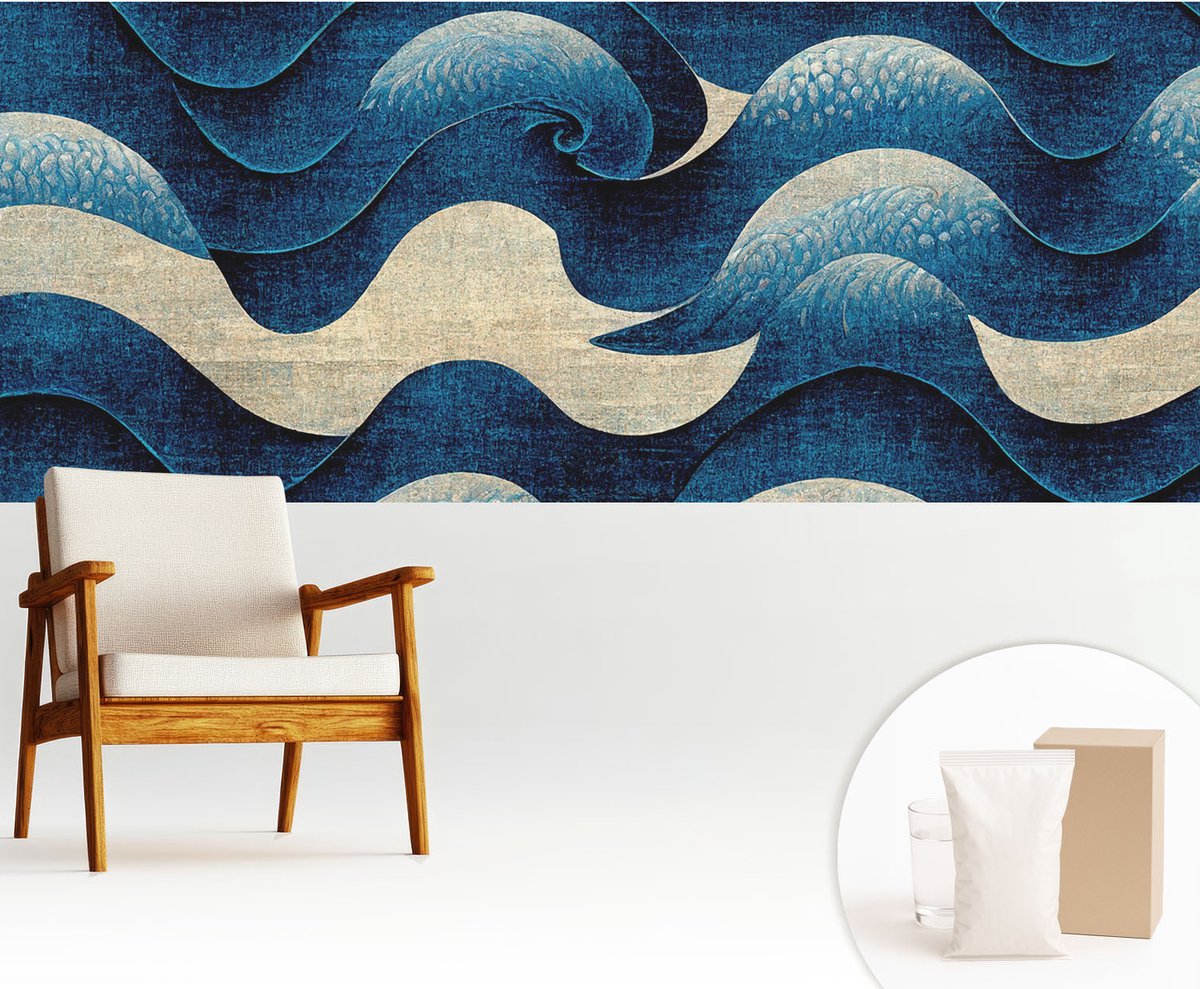 Wallfluent Fotobehang - Marine Vliesbehang - 250x104 cm - Blauwe Golven Muurschildering - Slaapkamer behang Abstractie - Fotobehang Vlies - Gang behang