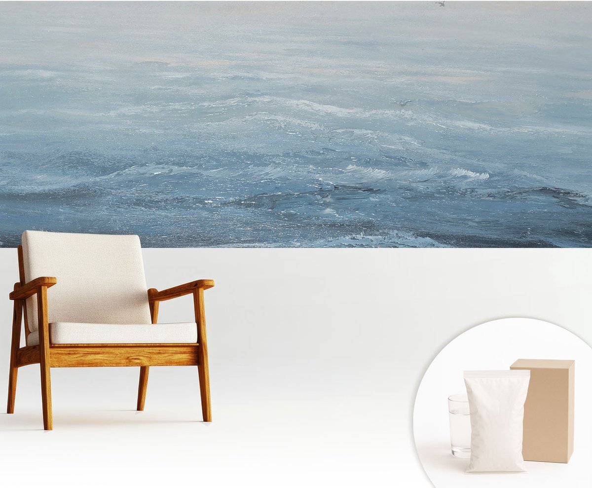 Wallfluent Fotobehang - Blauw Vliesbehang - 250x104 cm - De Zee Is Kalm. Muurschildering - Slaapkamer behang Landschappen - Fotobehang Vlies - Slaapkamer behang