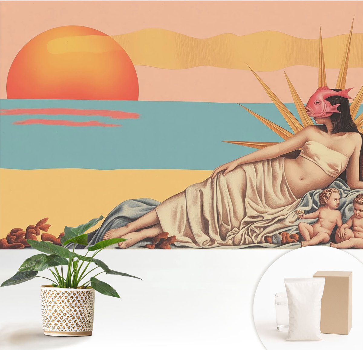 Wallfluent Fotobehang - Wit Vliesbehang - 152x104 cm - Het Westen Van Het Surrealisme Muurschildering - Slaapkamer behang Deel - Fotobehang Vlies - Gang behang