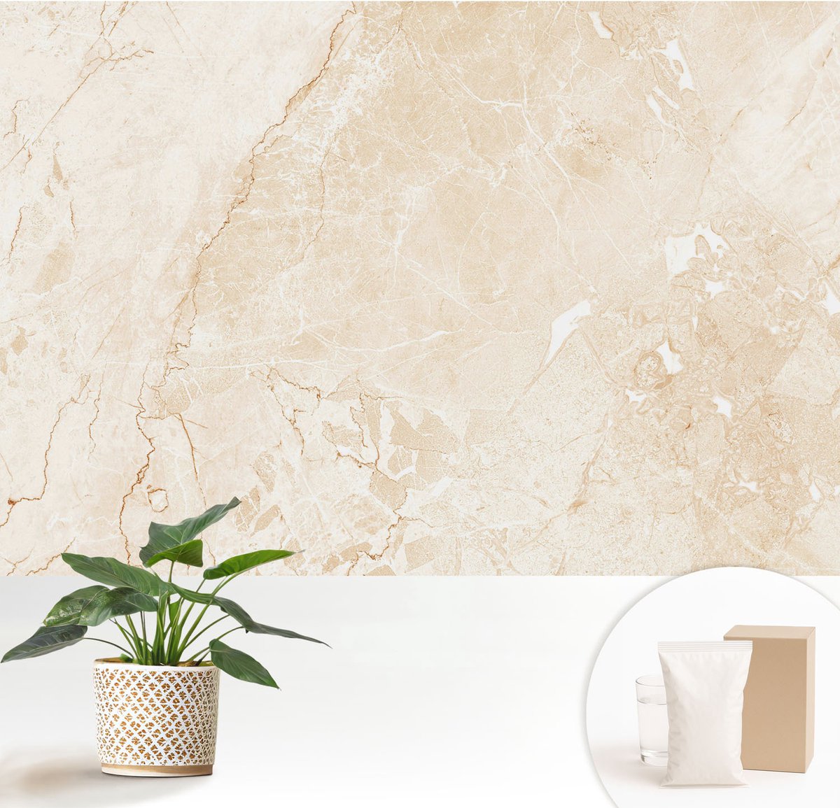 Wallfluent Fotobehang - Beige Vliesbehang - 152x104 cm - Natuursteen Muurschildering - Slaapkamer behang Texturen - Fotobehang Vlies - Slaapkamer behang