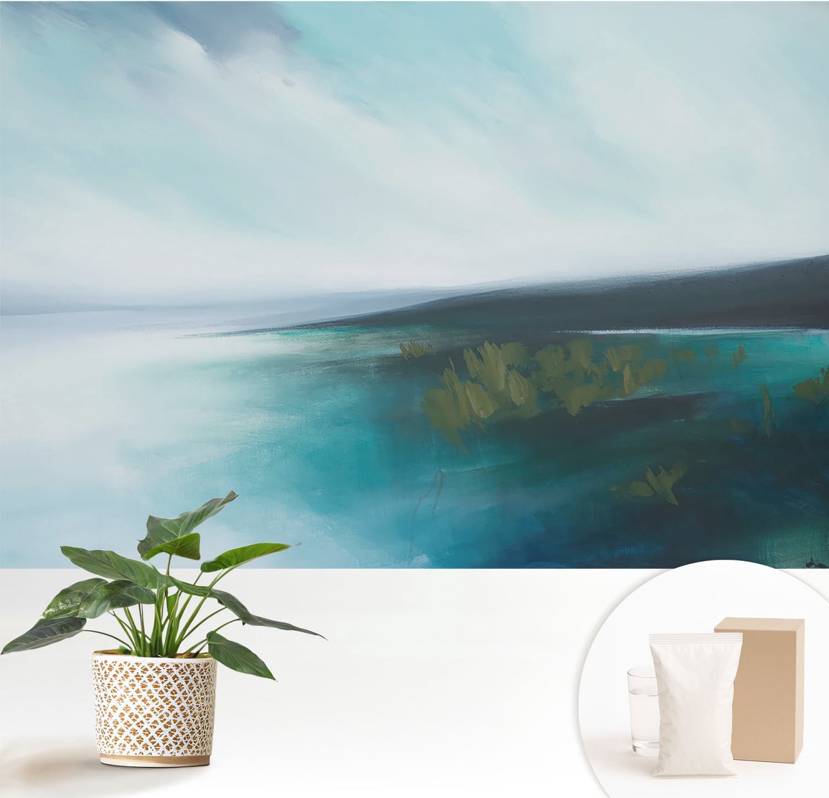 Wallfluent Fotobehang - Grijs Vliesbehang - 152x104 cm - Waterharmonie Fotobehang Vlies - Woonkamer behang Landschappen - Muurschildering - Hal behang