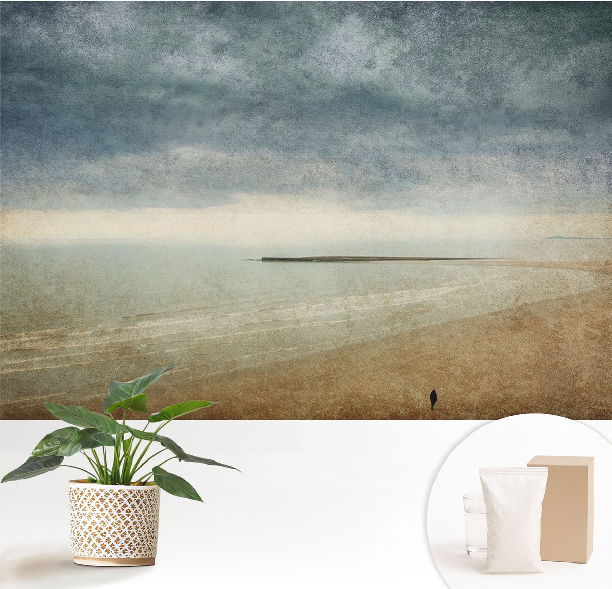 Wallfluent Fotobehang - Grijs Vliesbehang - 152x104 cm - Nostalgisch Landschap Fotobehang Vlies - Hal behang Landschappen - Muurschildering - Woonkamer behang