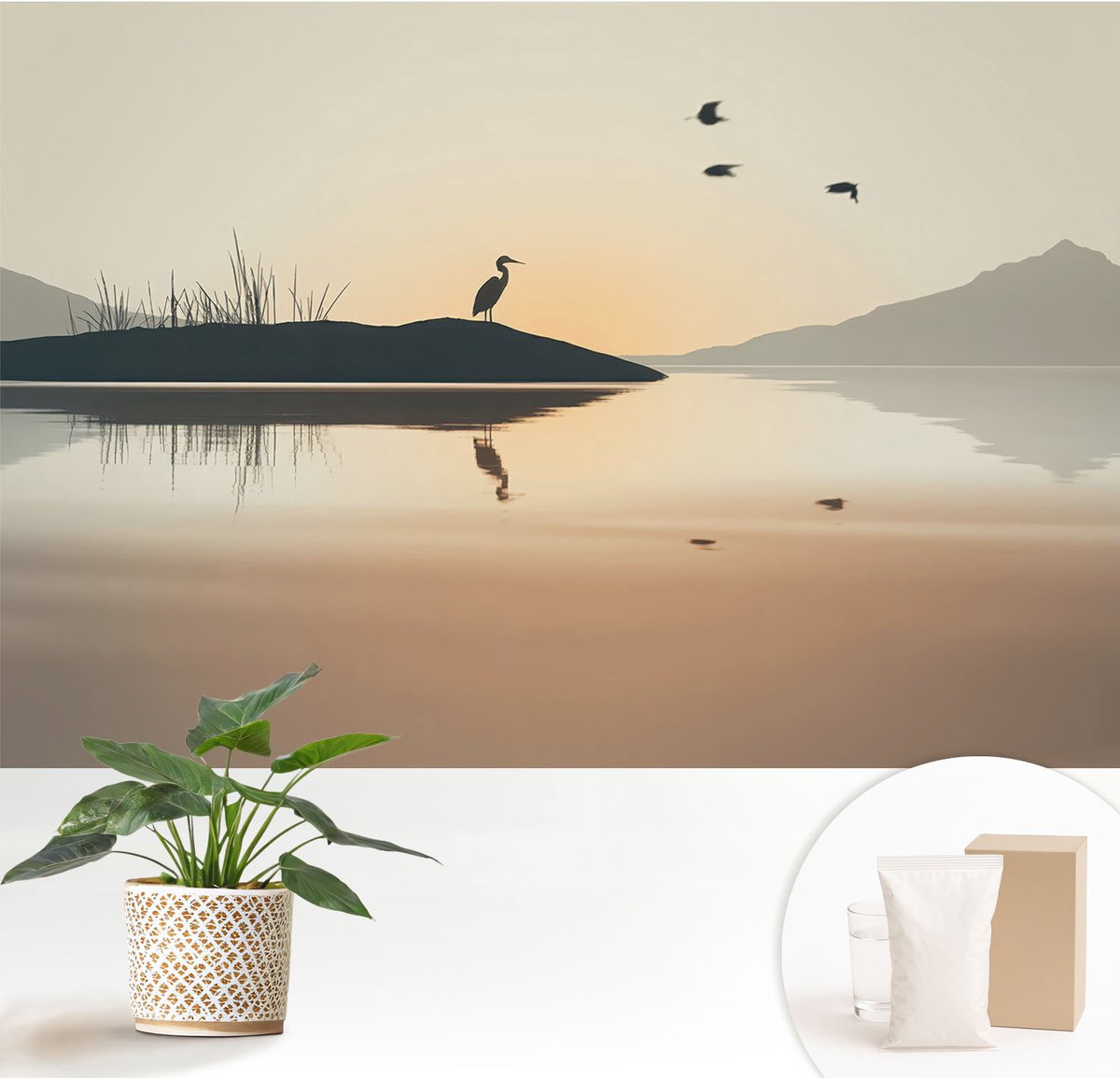 Wallfluent Fotobehang - Wit Vliesbehang - 152x104 cm - Ochtendstilte Muurschildering - Slaapkamer behang Landschappen - Fotobehang Vlies - Gang behang