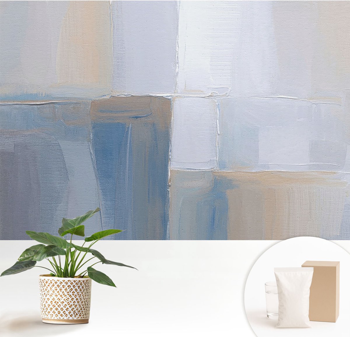 Wallfluent Fotobehang - Wit Vliesbehang - 152x104 cm - Harmonieuze Abstractie Muurschildering - Slaapkamer behang Abstractie - Fotobehang Vlies - Slaapkamer behang