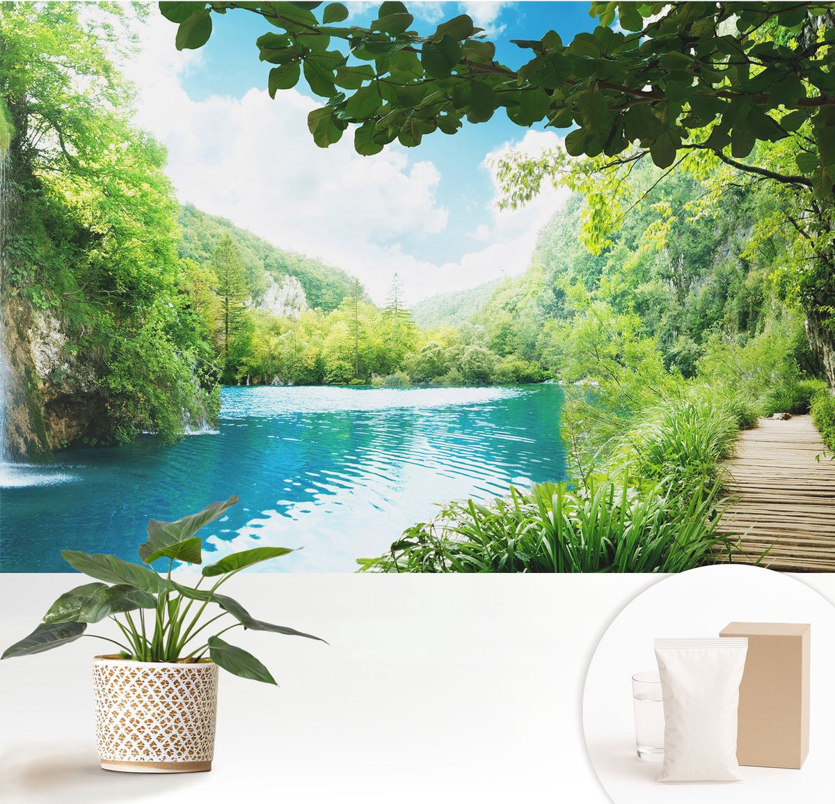 Wallfluent Fotobehang - Groente Vliesbehang - 152x104 cm - Natuurlijke Oase Fotobehang Vlies - Hal behang Landschappen - Muurschildering - Hal behang