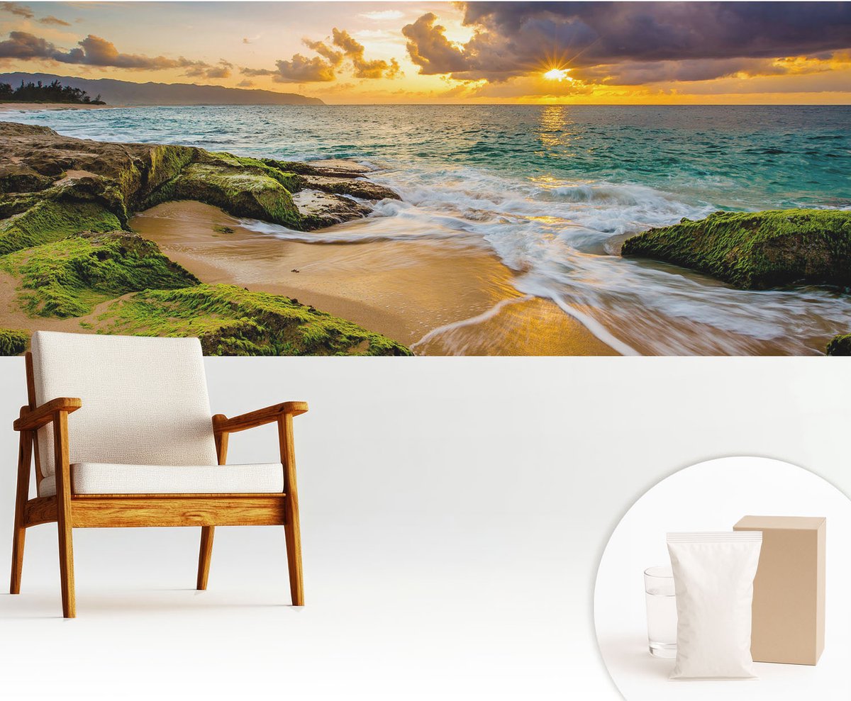 Wallfluent Fotobehang - Groente Vliesbehang - 250x104 cm - Maritieme Harmonie Muurschildering - Gang behang Landschappen - Fotobehang Vlies - Slaapkamer behang