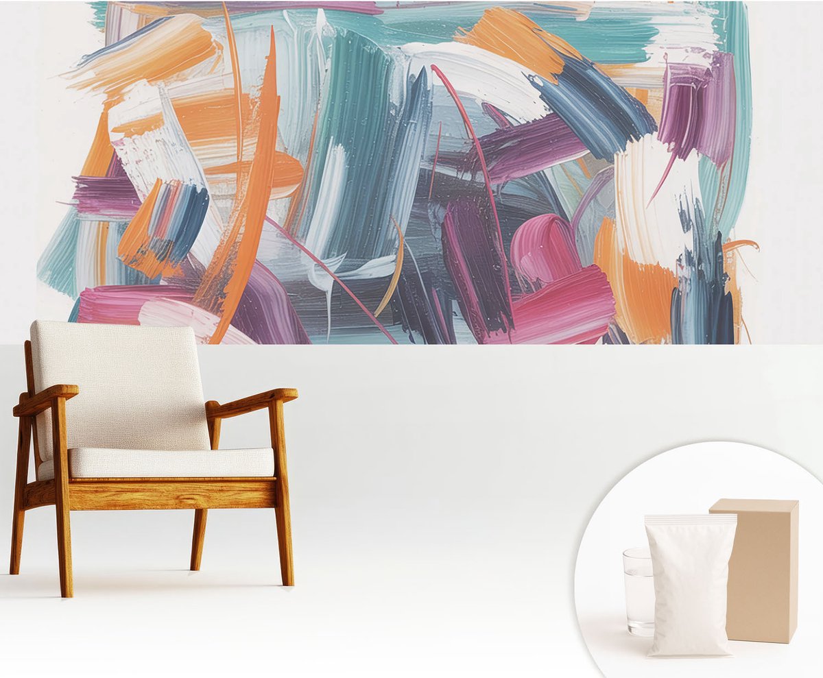 Wallfluent Fotobehang - Grijs Vliesbehang - 250x104 cm - Krachtige Slagen Muurschildering - Gang behang Abstractie - Fotobehang Vlies - Slaapkamer behang