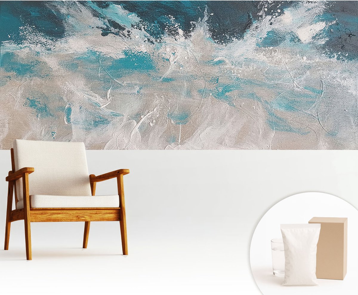 Wallfluent Fotobehang - Blauw Vliesbehang - 250x104 cm - Oceaangolven Muurschildering - Slaapkamer behang Deel - Fotobehang Vlies - Slaapkamer behang
