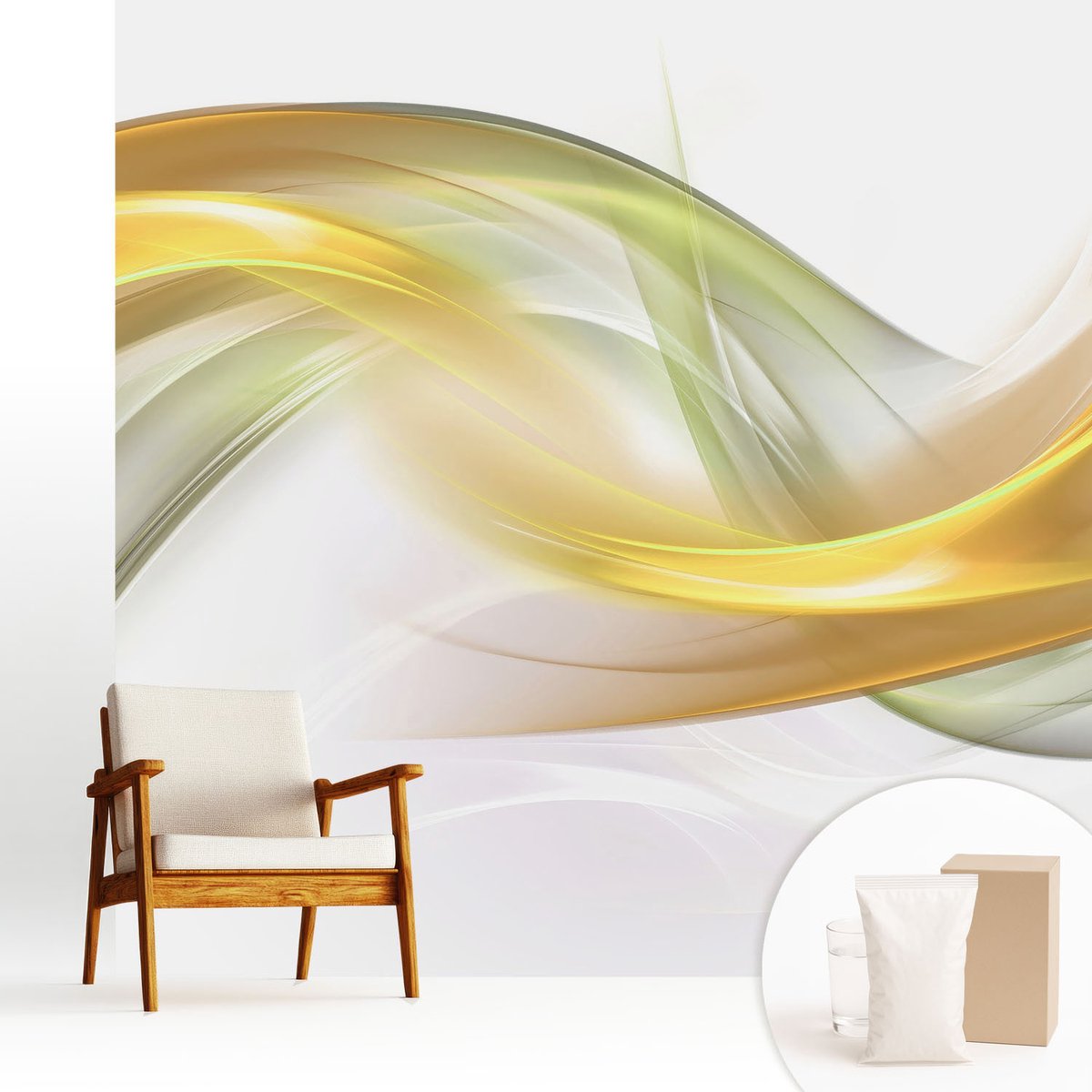 Wallfluent Fotobehang - Wit Vliesbehang - 250x250 cm - Vloeiende Harmonie Muurschildering - Slaapkamer behang Abstractie - Fotobehang Vlies - Slaapkamer behang