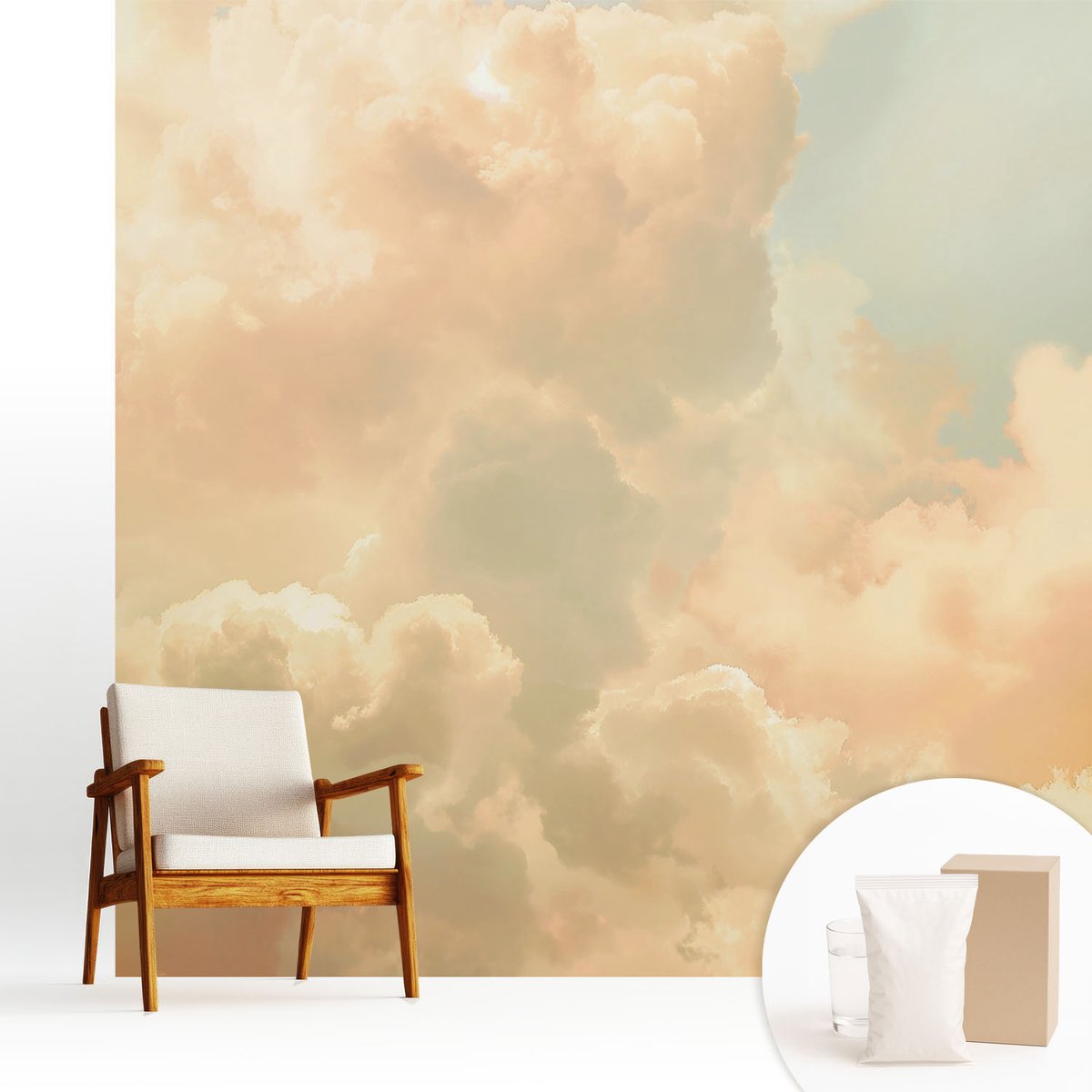 Wallfluent Fotobehang - Wit Vliesbehang - 250x250 cm - Etherische Wolken Muurschildering - Gang behang Landschappen - Fotobehang Vlies - Gang behang