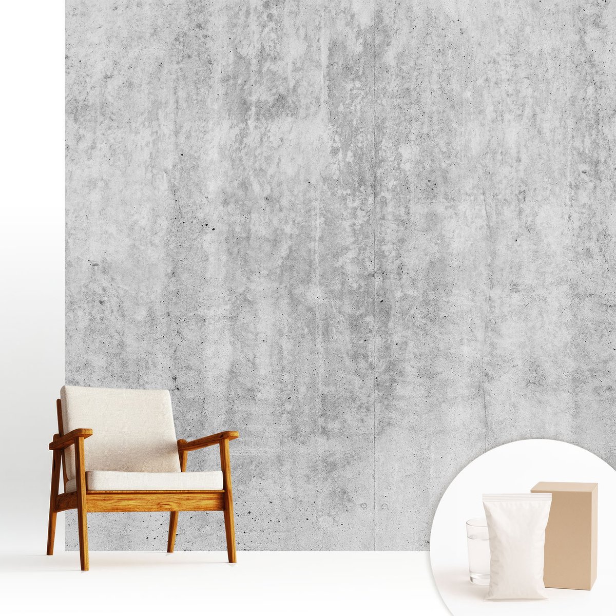 Wallfluent Fotobehang - Grijs Vliesbehang - 250x250 cm - Betonnen Muur Muurschildering - Slaapkamer behang Texturen - Fotobehang Vlies - Gang behang