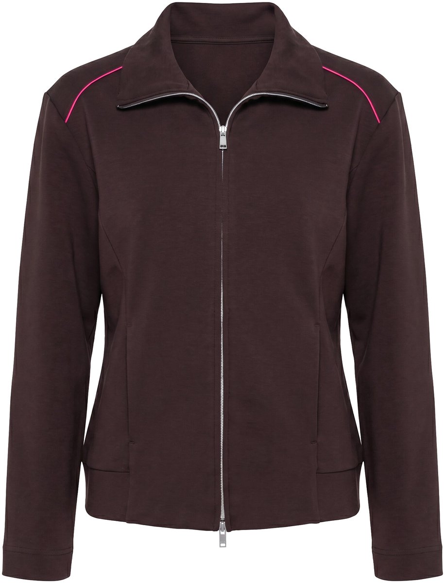 Ulla Popken - Dames - Sweatvest boxy fit opstaande kraag lange mouwen - Mahonie - Maat 50+