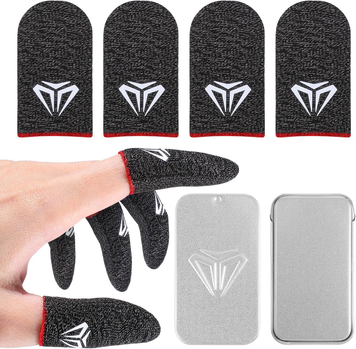 SnelShoppen - 4 stuks gaming vingerhulzen thumb mobiele gaming handschoenen vingersleeves voor optimale precisie, anti-zweet zilvervezel, zwart, gamer