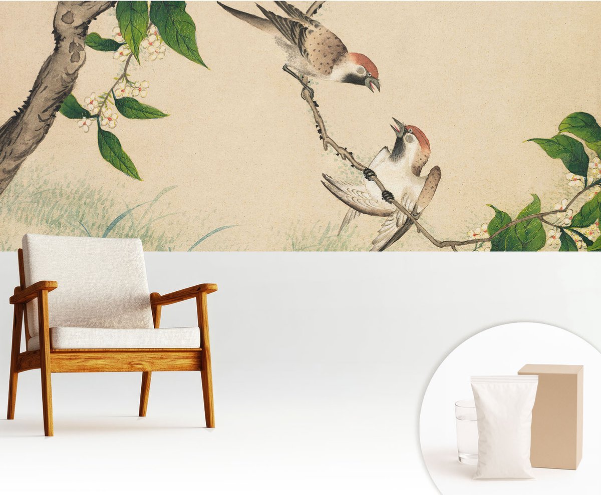 Wallfluent Fotobehang - Beige Vliesbehang - 250x104 cm - Klassiek Duo Fotobehang Vlies - Hal behang Dieren - Muurschildering - Woonkamer behang