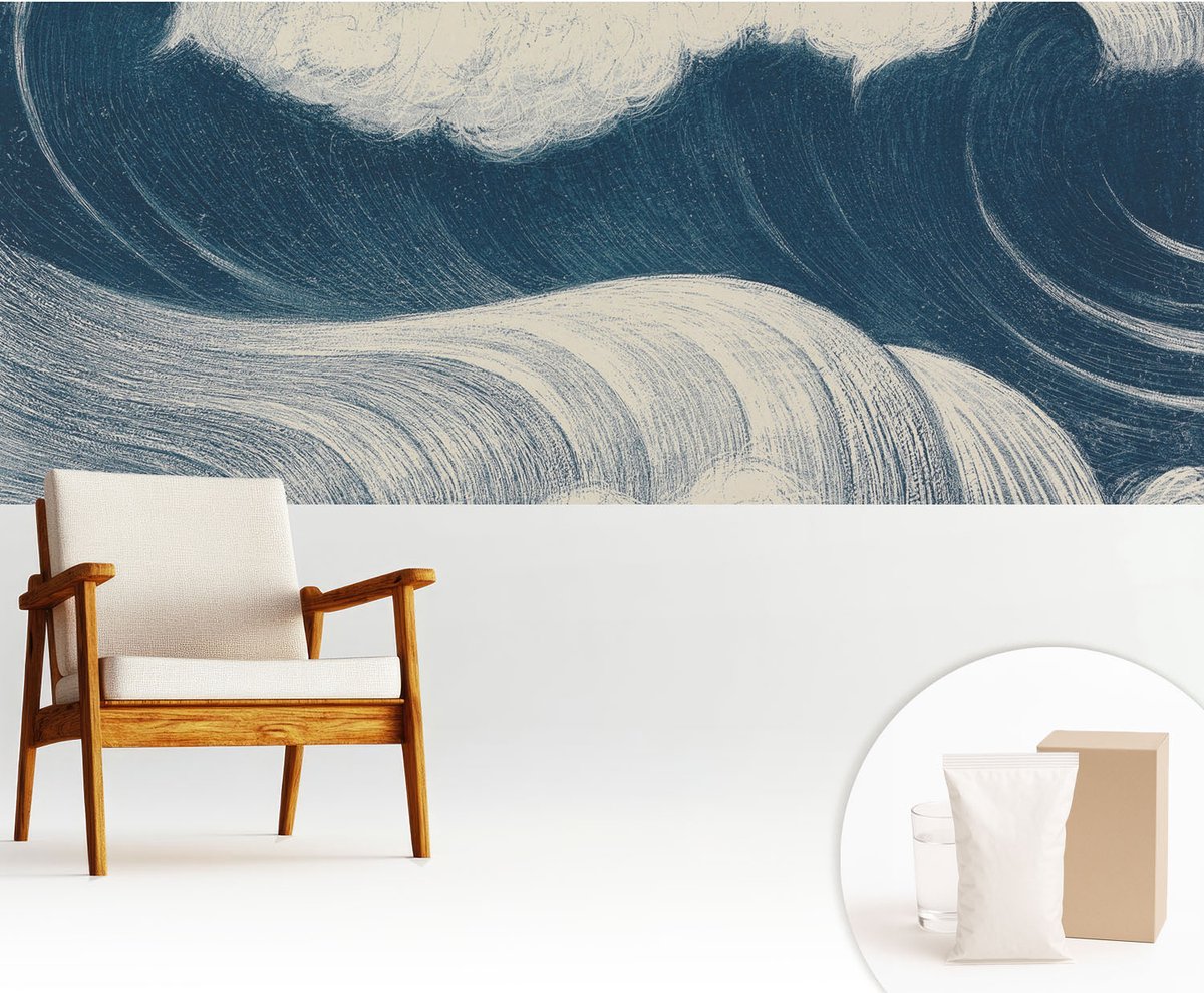 Wallfluent Fotobehang - Marine Vliesbehang - 250x104 cm - Zeegolven Fotobehang Vlies - Woonkamer behang Deel - Muurschildering - Hal behang
