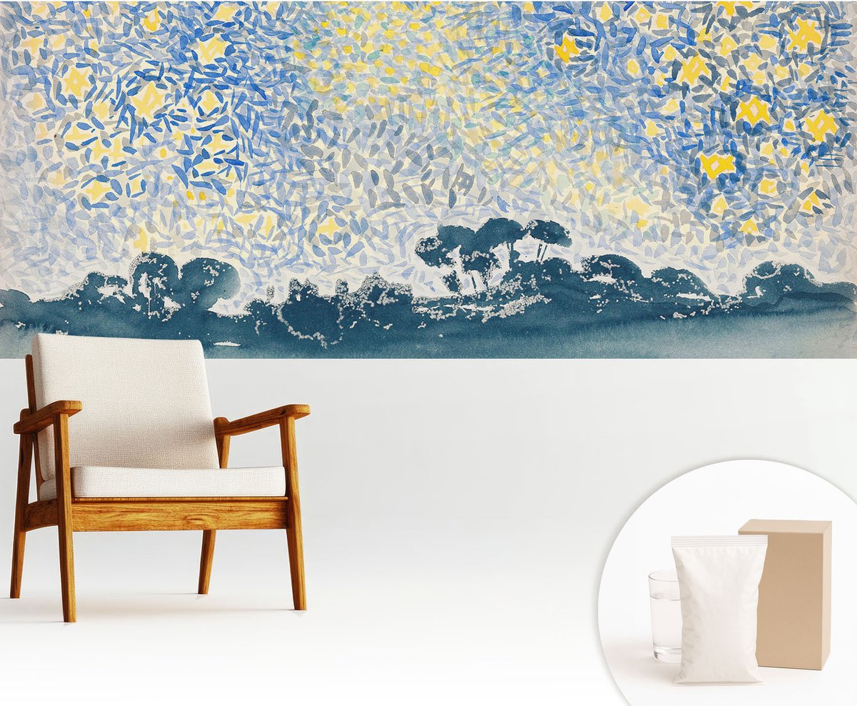 Wallfluent Fotobehang - Blauw Vliesbehang - 250x104 cm - Sterabstractie Fotobehang Vlies - Woonkamer behang Landschappen - Muurschildering - Hal behang