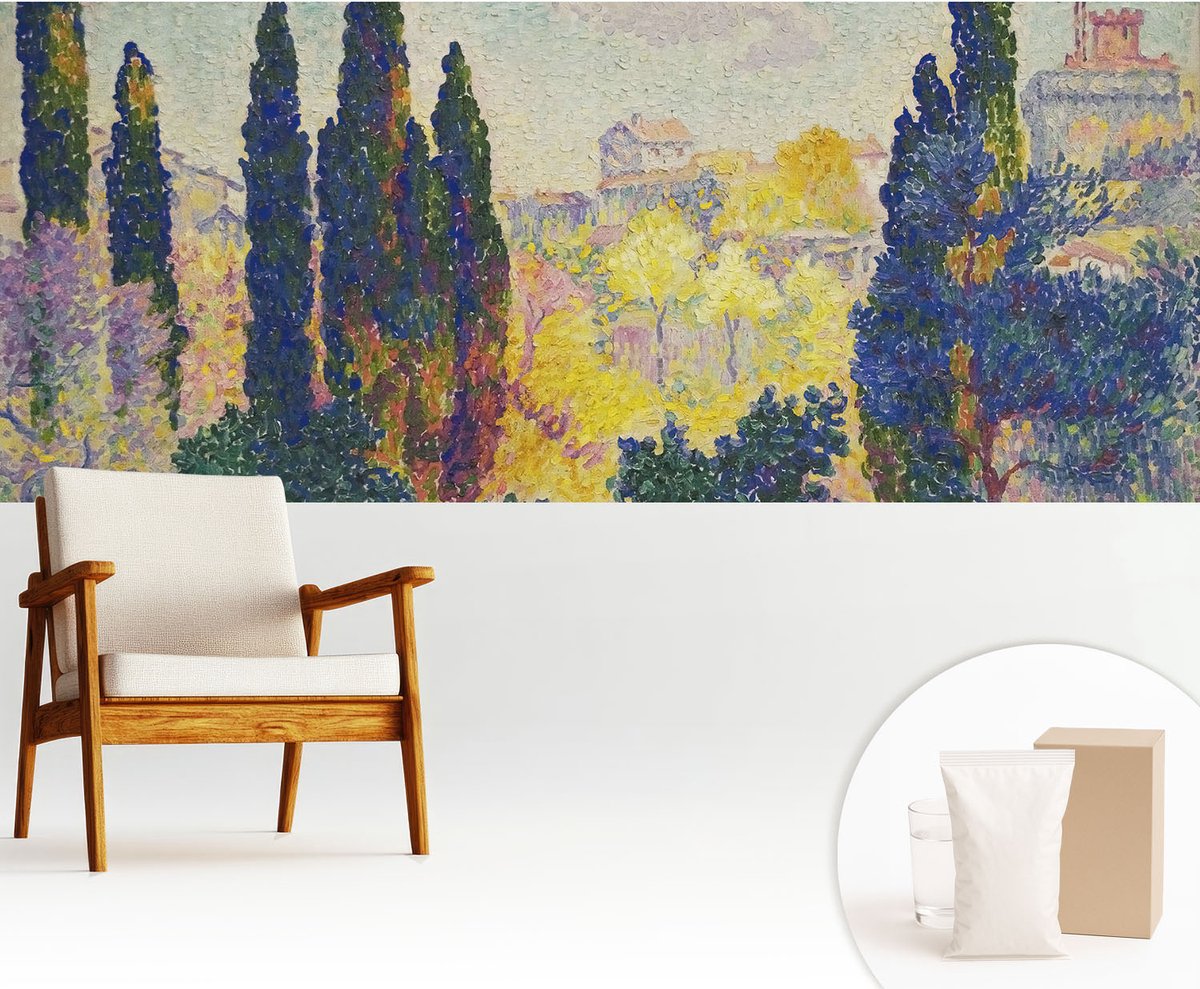 Wallfluent Fotobehang - Groente Vliesbehang - 250x104 cm - Impressionistische Landschappen Fotobehang Vlies - Hal behang Landschappen - Muurschildering - Hal behang