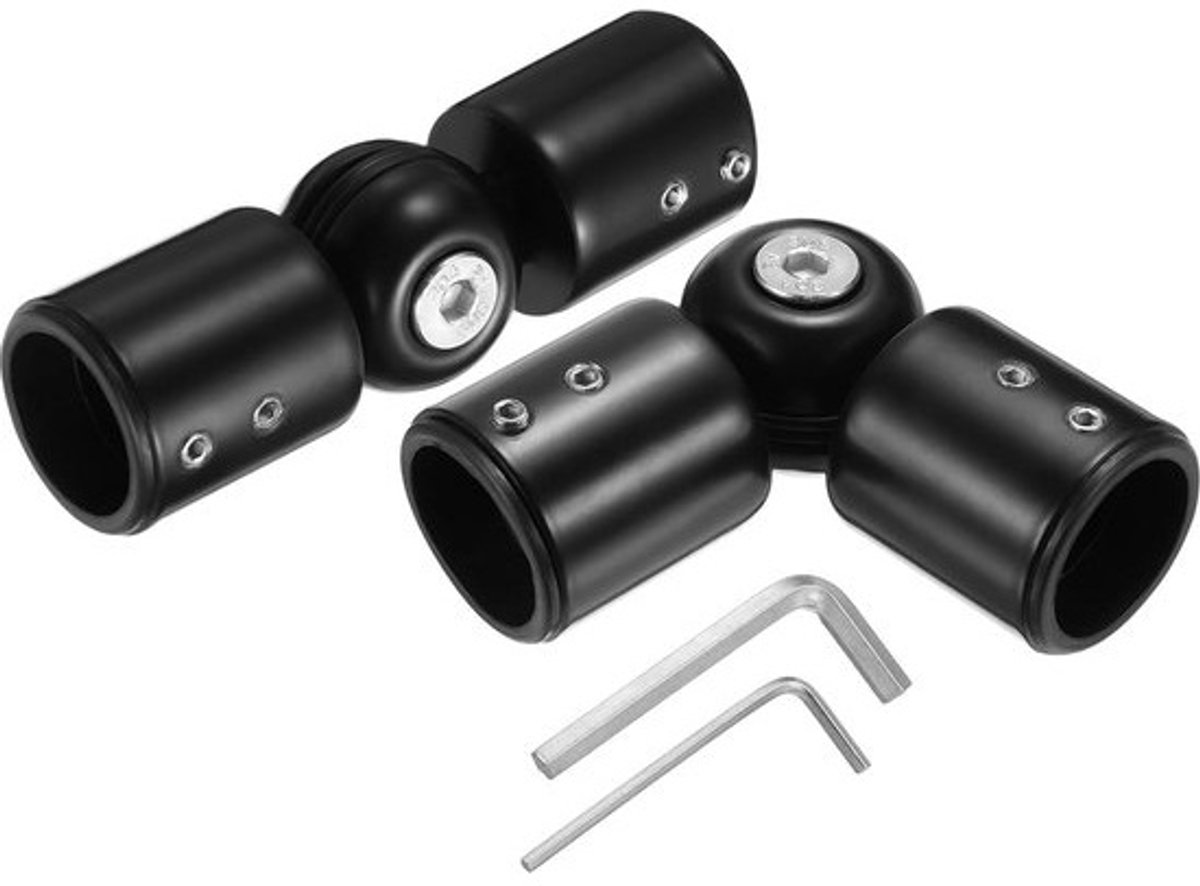 2 stuks Verstelbare Gordijnroede Koppelstukken Hoekverbinder RVS 304 voor 19 mm Roeden