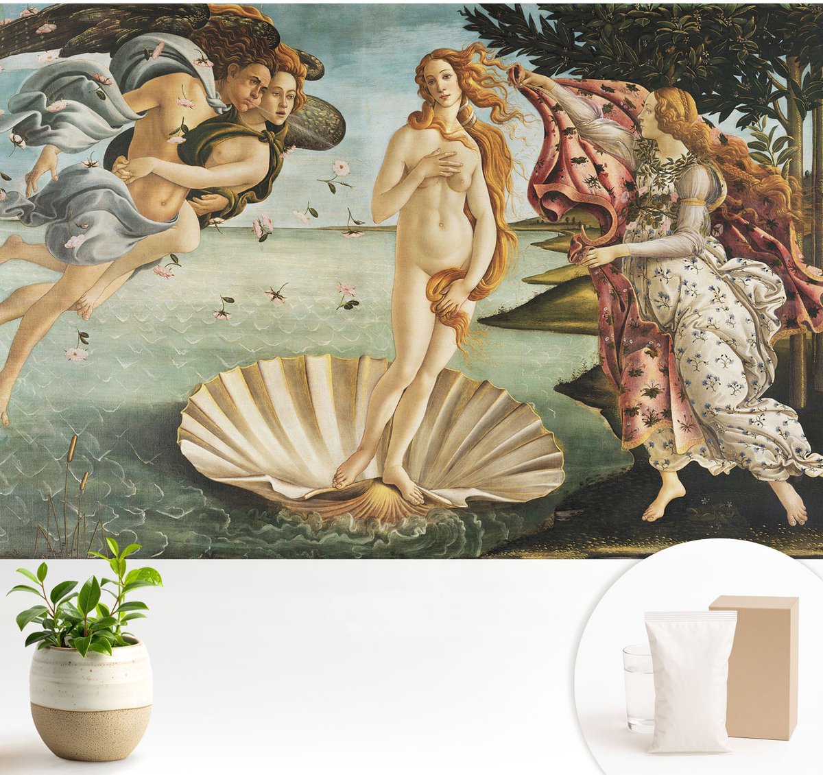Wallfluent Fotobehang - Zwart Vliesbehang - 104x70 cm - De Geboorte Van Venus Fotobehang Vlies - Hal behang Deel - Muurschildering - Woonkamer behang