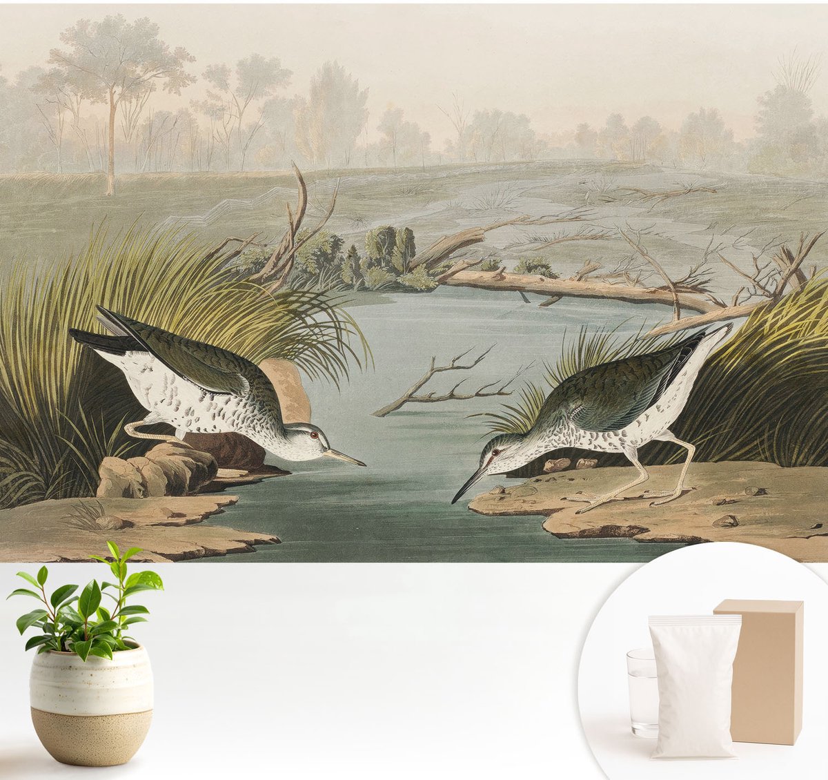 Wallfluent Fotobehang - Beige Vliesbehang - 104x70 cm - Een Vredig Landschap Fotobehang Vlies - Woonkamer behang Landschappen - Muurschildering - Woonkamer behang