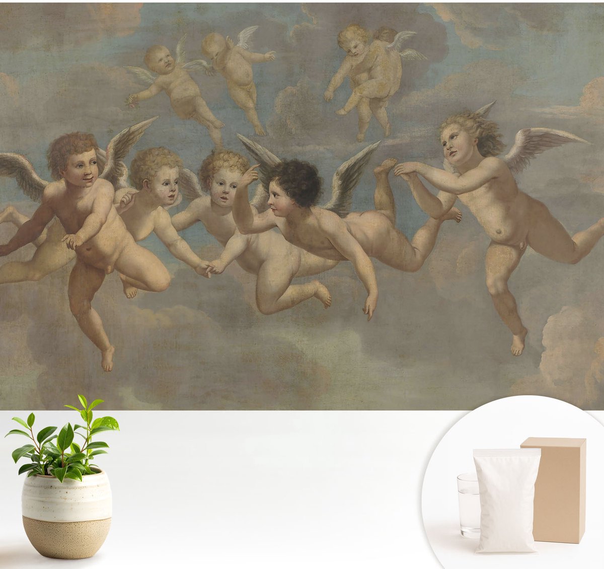 Wallfluent Fotobehang - Bruin Vliesbehang - 104x70 cm - Engelachtige Figuren Fotobehang Vlies - Woonkamer behang Deel - Muurschildering - Woonkamer behang