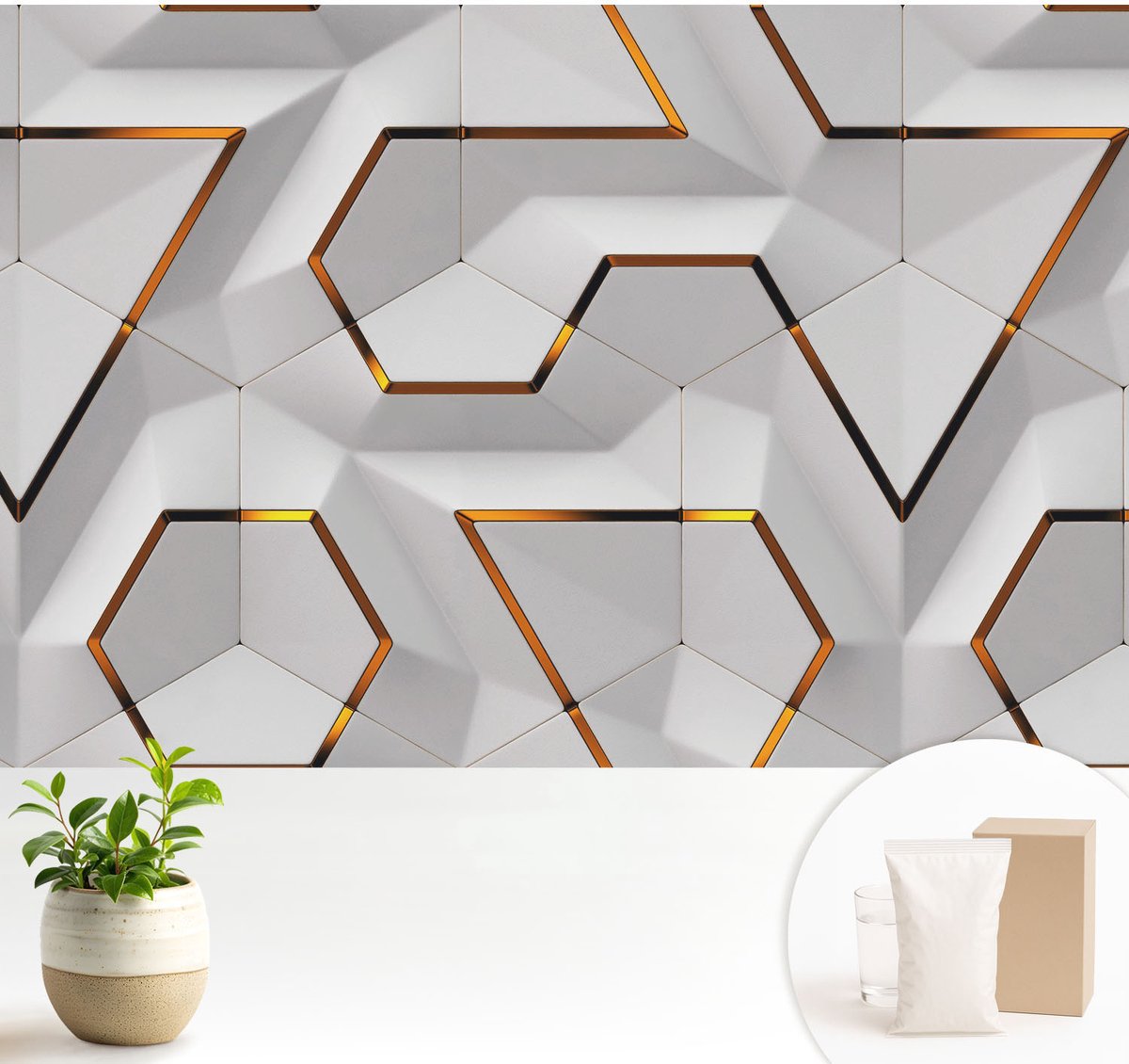 Wallfluent Fotobehang - Wit Vliesbehang - 104x70 cm - Moderne Geometrie Muurschildering - Gang behang Geometrie - Fotobehang Vlies - Slaapkamer behang