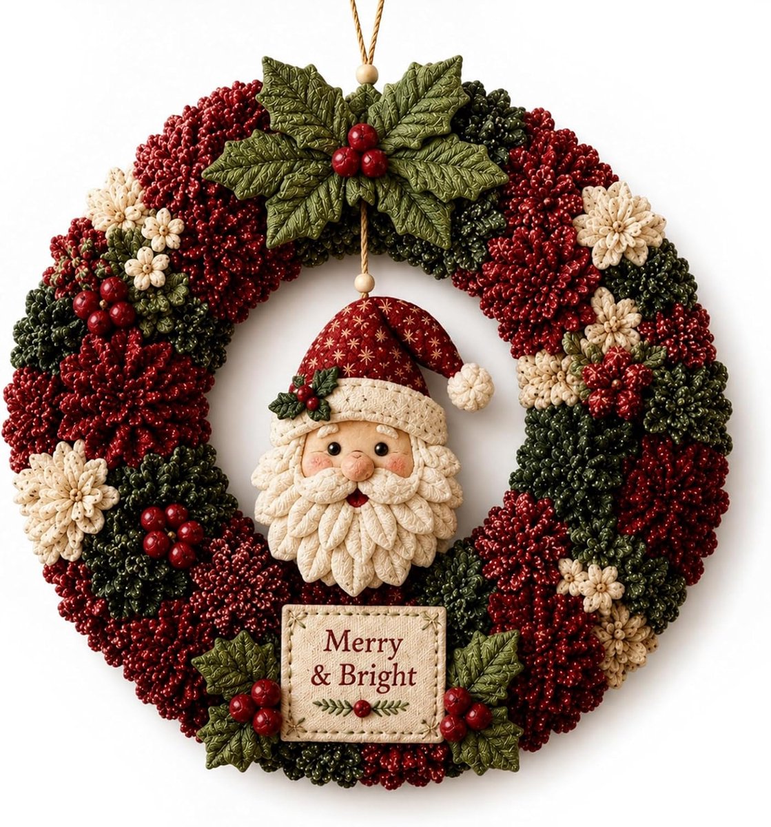 Zelfgemaakte kerstkrans - Kerstkrans maakpakket - 3D patchwork kerstdecoraties - Kerstman - Kerstornamenten