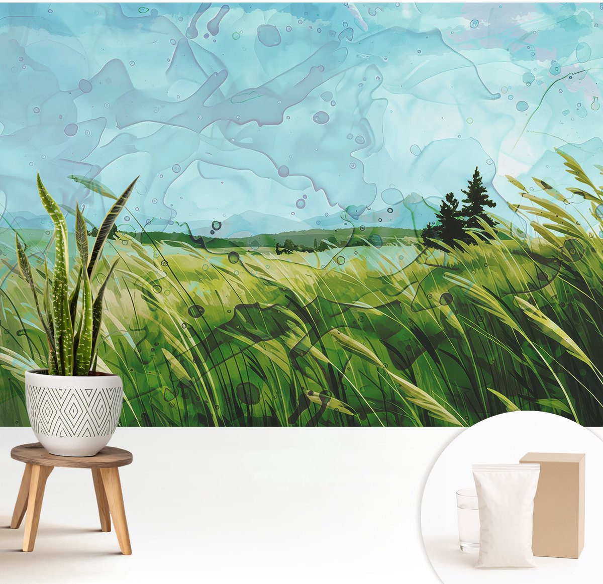 Wallfluent Fotobehang - Groente Vliesbehang - 208x146 cm - Groene Landschappen Muurschildering - Gang behang Landschappen - Fotobehang Vlies - Gang behang