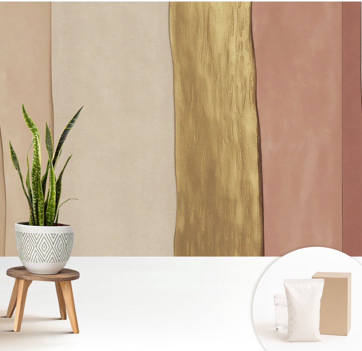 Wallfluent Fotobehang - Beige Vliesbehang - 208x146 cm - Golvende Strepen Fotobehang Vlies - Hal behang Texturen - Muurschildering - Woonkamer behang