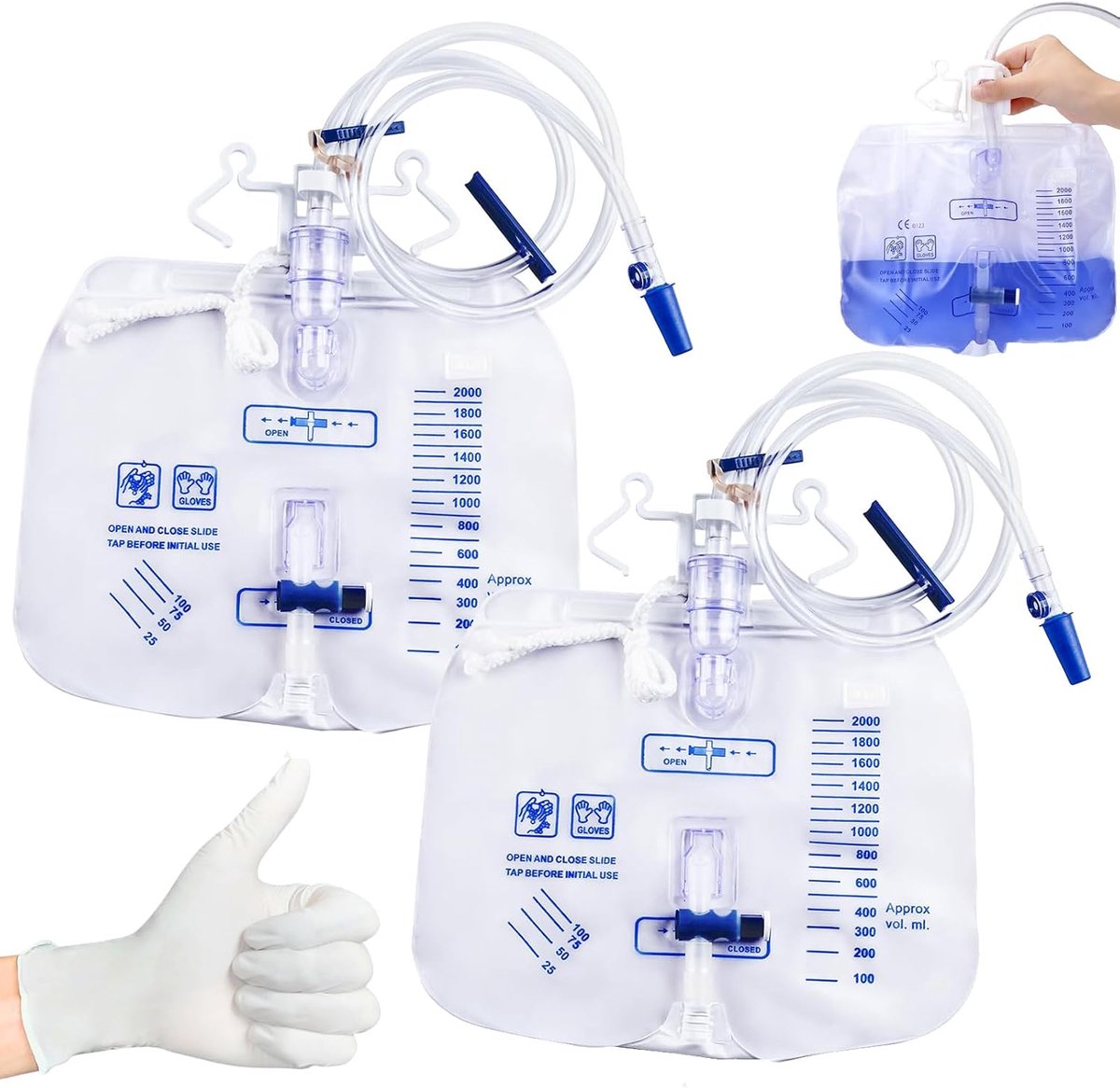 2 stuks urine-drainagesysteem van 2000 ml met 110 cm slang